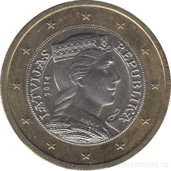 Монета. Латвия. 1 евро 2014 год.