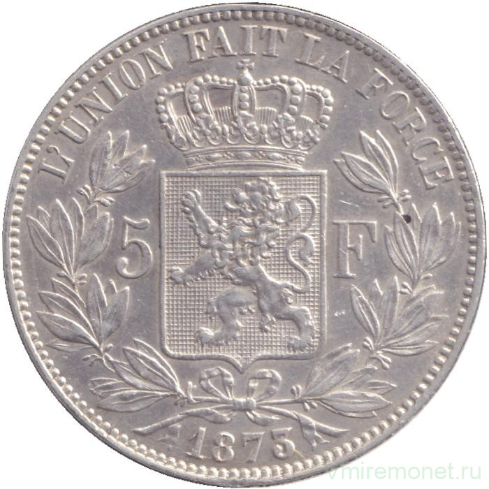 Монета. Бельгия. 5 франков 1873 год.