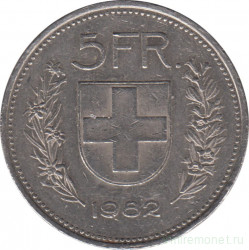 Монета. Швейцария. 5 франков 1982 год.
