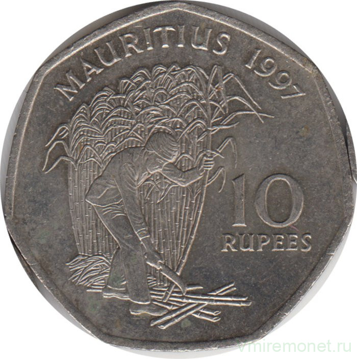 Монета. Маврикий. 10 рупий 1997 год.