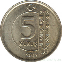 Монета. Турция. 5 курушей 2013 год.
