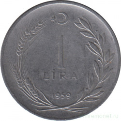 Монета. Турция. 1 лира 1959 год.