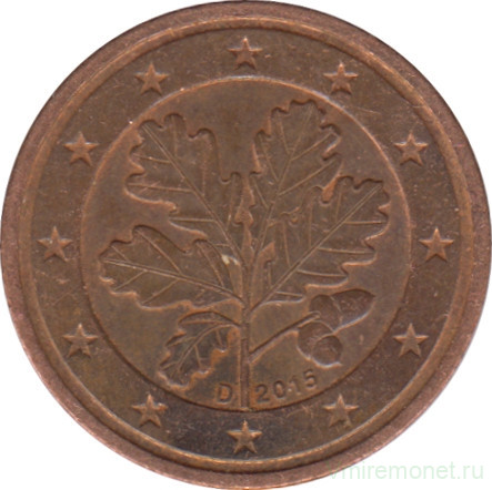 Монета. Германия. 2 цента 2015 год. (D).