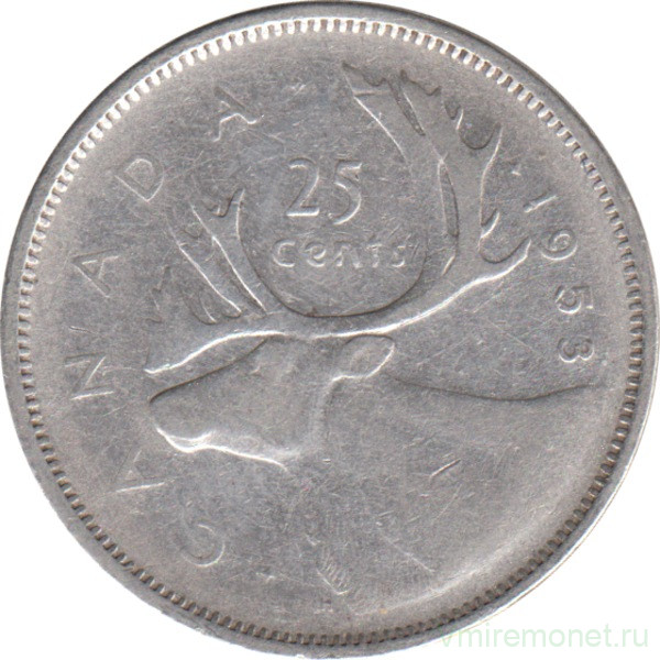 Монета. Канада. 25 центов 1953 год.