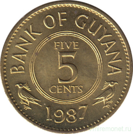 Монета. Гайана. 5 центов 1987 год.
