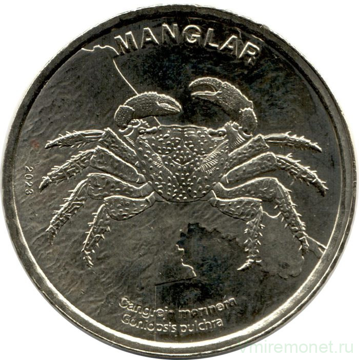 Монета. Коста-Рика. 50 колонов 2023 год. Фауна тропических лесов. Мангровый краб-скакун.