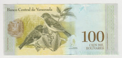 Банкнота. Венесуэла. 100000 боливаров 2017 год. (Серия B - золотистый номинал).
