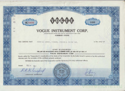 Акция. США. "VOGUE INSTRUMENT CORP.". 100 акций 1967 год.