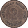 Монета. Германия (Германская империя 1871-1922). 2 пфеннига 1876 год. (C). ав.