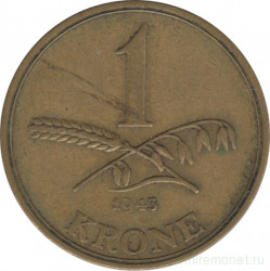 Монета. Дания. 1 крона 1943 год.