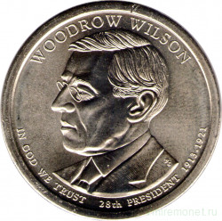 Монета. США. 1 доллар 2013 год. Президент США № 28, Вудро Вильсон. Монетный двор P.
