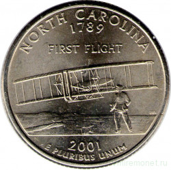 Монета. США. 25 центов 2001 год. Штат № 12 Северная Каролина. Монетный двор P.