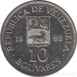 Монета. Венесуэла. 10 боливаров 1998 год.