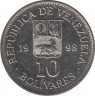Монета. Венесуэла. 10 боливаров 1998 год. ав.