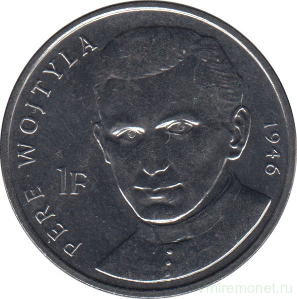 Монета. Конго. 1 франк 2004 год. 25 лет правления Иоанна Павла II. Священник Войтыла, 1946.
