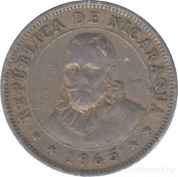 Монета. Никарагуа. 10 сентаво 1965 год.
