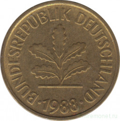 Монета. ФРГ. 5 пфеннигов 1988 год. Монетный двор - Карлсруэ (G).