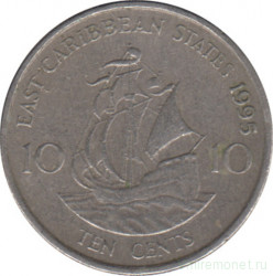 Монета. Восточные Карибские государства. 10 центов 1995 год.