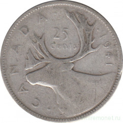 Монета. Канада. 25 центов 1941 год.