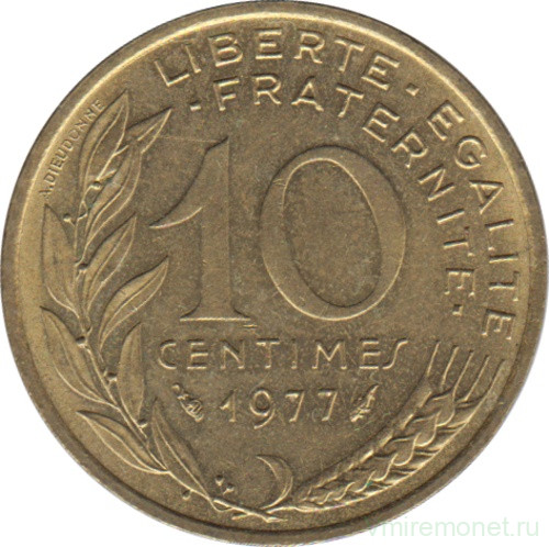 Монета. Франция. 10 сантимов 1977 год.