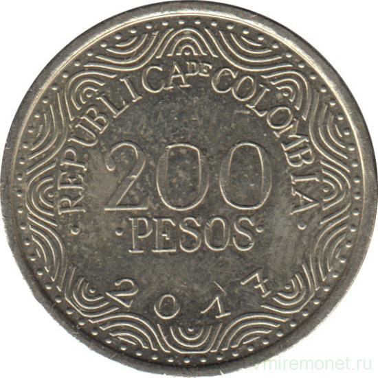 Монета. Колумбия. 200 песо 2017 год.