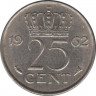 Монета. Нидерланды. 25 центов 1962 год. ав.