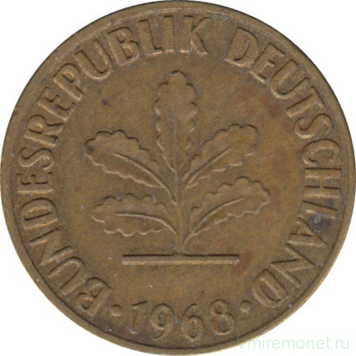Монета. ФРГ. 5 пфеннигов 1968 год. Монетный двор - Штутгарт (F).