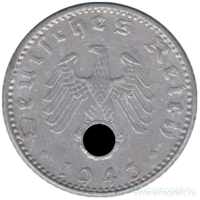 Монета. Германия. Третий Рейх. 50 рейхспфеннигов 1943 год. Монетный двор - Карлсруэ (G).