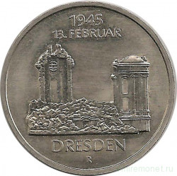 Монета. ГДР. 5 марок 1985 год. Дрезден - Фрауэнкирхе.
