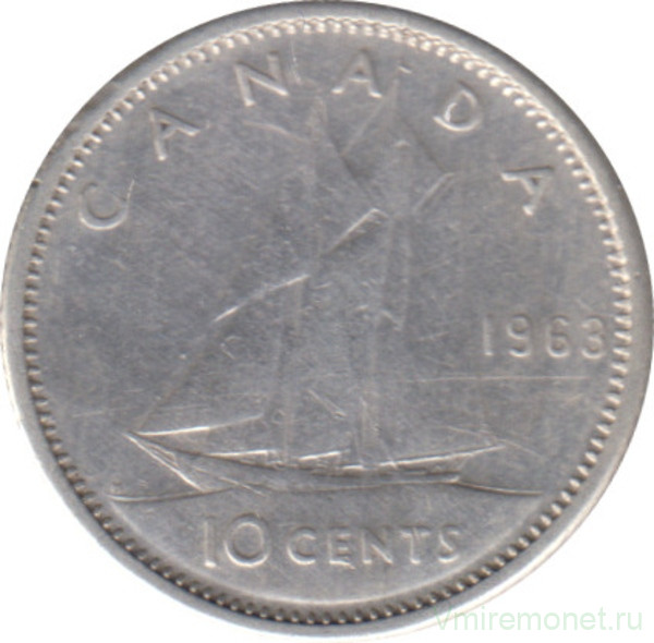 Монета. Канада. 10 центов 1963 год.