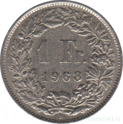 Монета. Швейцария. 1 франк 1968 год (В).