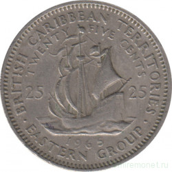 Монета. Британские Восточные Карибские территории. 25 центов 1965 год.