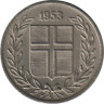Монета. Исландия. 10 аурар 1953 год. ав.