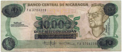 Банкнота. Никарагуа. 10000 кордоб 1989 год. C надпечаткой на 10 кордобах. Тип 158. 