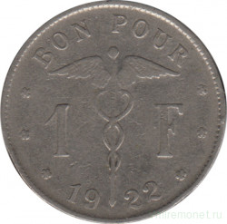 Монета. Бельгия. 1 франк 1922 год. BELGIQUE.
