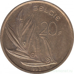 Монета. Бельгия. 20 франков 1992 год. BELGIE.