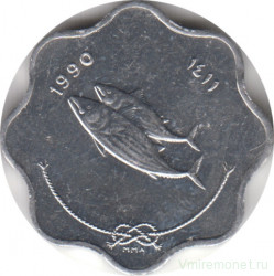 Монета. Мальдивские острова. 5 лари 1990 (1411) год.