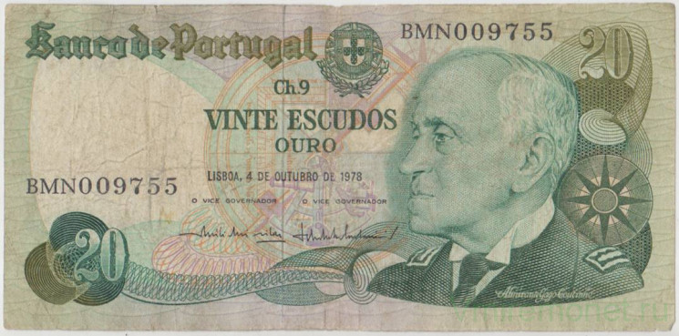 Банкнота. Португалия. 20 эскудо 1978 год. Тип 176a (1). 