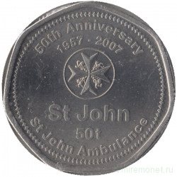 Монета. Папуа - Новая Гвинея. 50 тойя 2007 год. 50 лет скорой помощи Святого Иоанна.