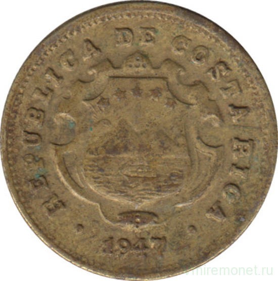 Монета. Коста-Рика. 10 сентимо 1947 год.