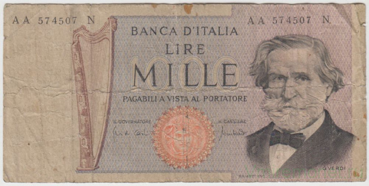 Банкнота. Италия. 1000 лир 1969 год. Тип 101a.
