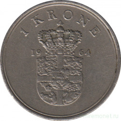 Монета. Дания. 1 крона 1964 год.