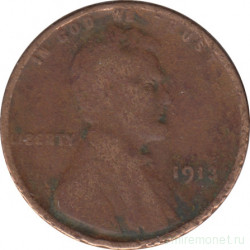 Монета. США. 1 цент 1913 год.