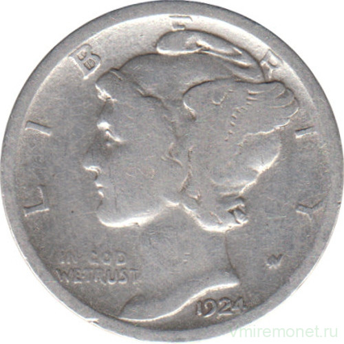 Монета. США. 10 центов 1924 год.