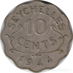 Монета. Сейшельские острова. 10 центов 1944 год.