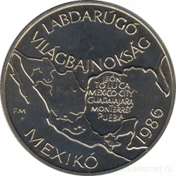 Монета. Венгрия. 100 форинтов 1985 год. Чемпионат мира по футболу 1986. Карта Мексики.