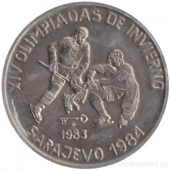 Монета. Куба. 1 песо 1983 год. XIV зимние Олимпийские игры, Сараево 1984 - Хоккей.