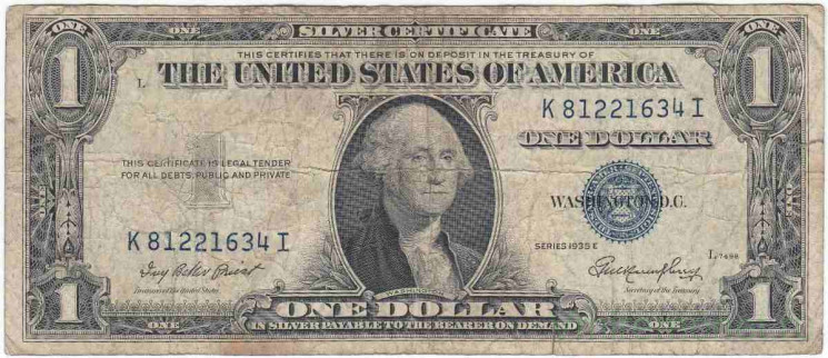 Банкнота. США. 1 доллар 1935 год. Синяя печать. К. Тип 416D2e.