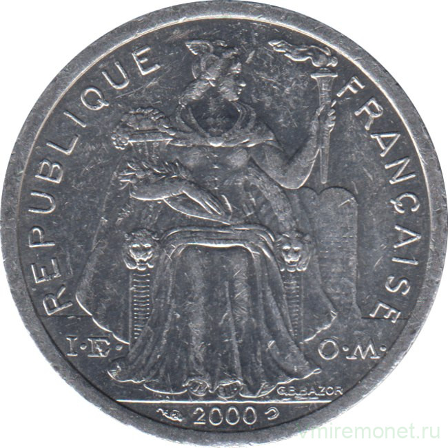 Монета. Французская Полинезия. 2 франка 2000 год.