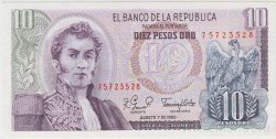 Банкнота. Колумбия. 10 песо 1980 год. Тип 407g.